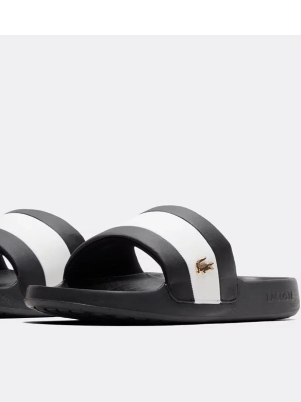 LACOSTE Serve Hybrid Slides Black/White/Gold Logo (Size 10)(NEW)